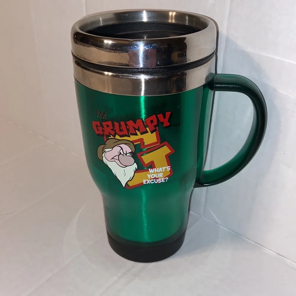 Green Grumpy coffee tumbler in perfect condition!